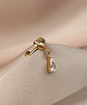 Złoty Labret Serce z Wiszącą Kryształową Kroplą – Tytan G23 gold.jpg